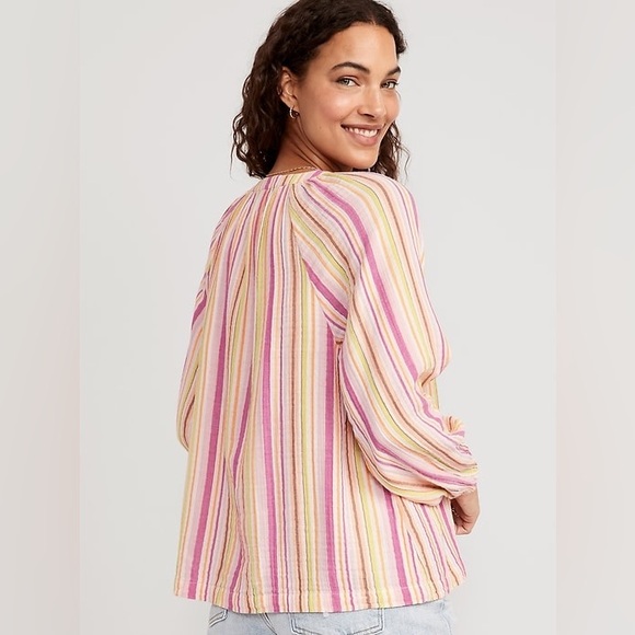 EUC Old Navy Split Neck Top – Multi Color Stripe - Picture 2 of 8